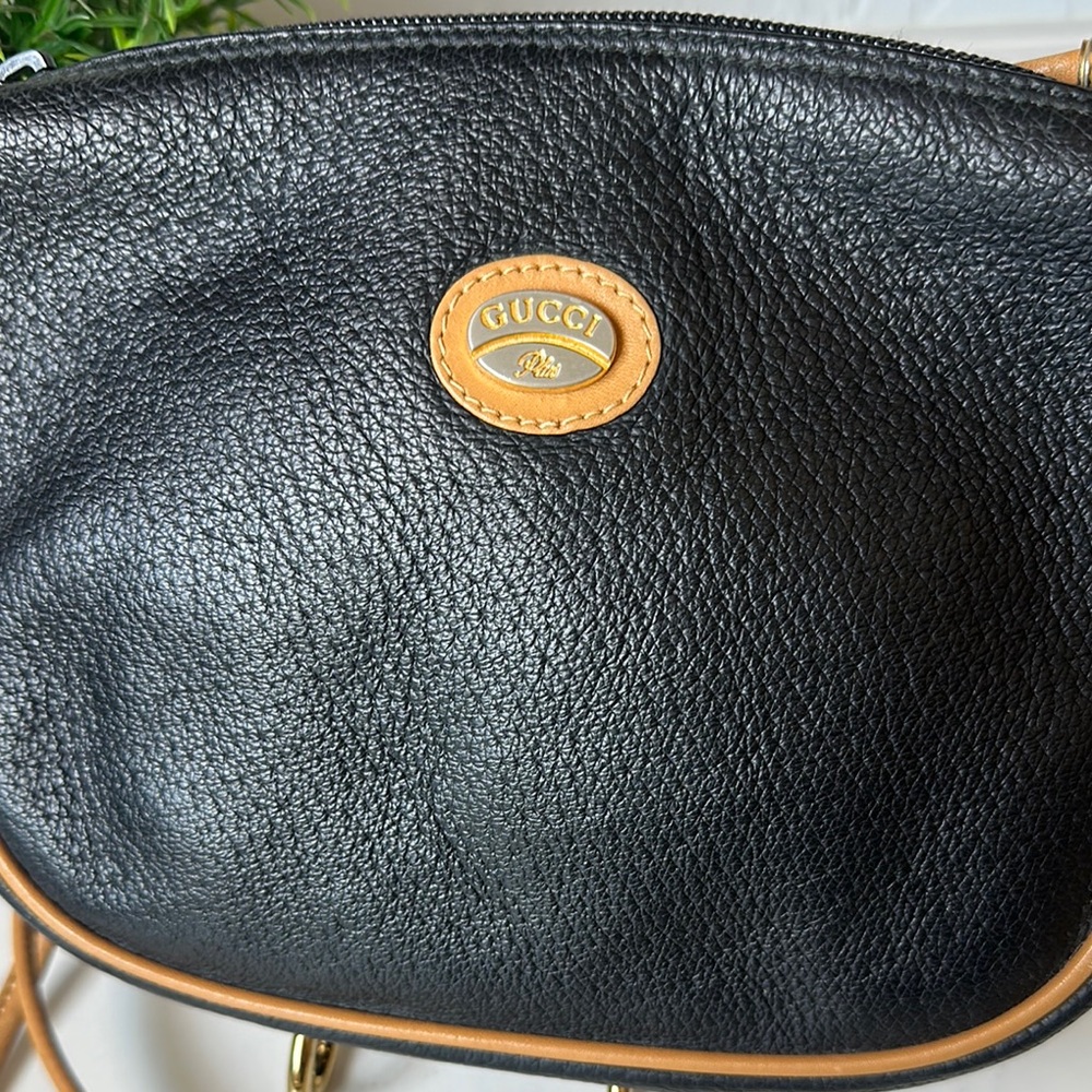 Vintage Gucci Plus Black Leather Crossbody Bag Mini 1980s - Picture 3 of 10